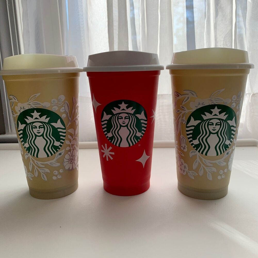 Set/3 Starbucks hot/cold cups, includes holiday 2022 red cup 25th anniversary